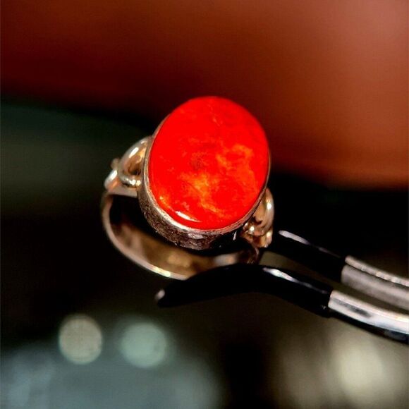 Sterling Silver 925 Reddish Color Stone Ring - Picture 3 of 7